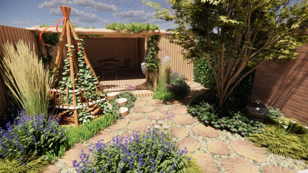 3D-impressie van een tuinontwerp